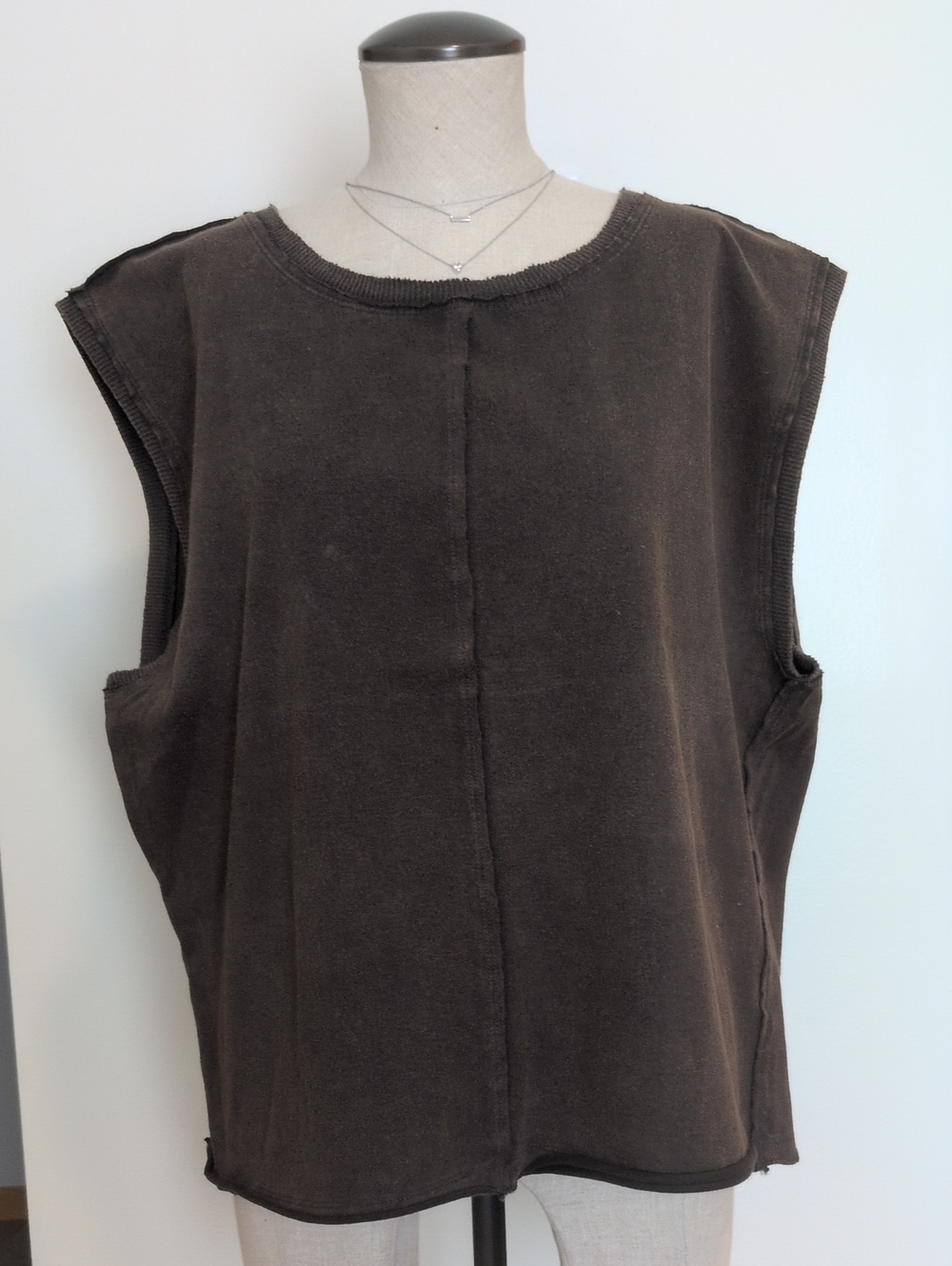 We The Free Lg Sleeveless Washed Brown Cotton Tank Top Sweatshirt